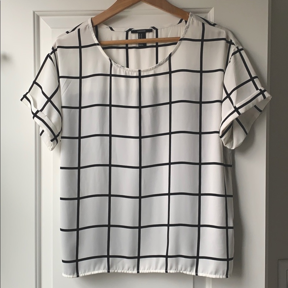 Windowpane Blouse Boyfriend Tunic M Black/White